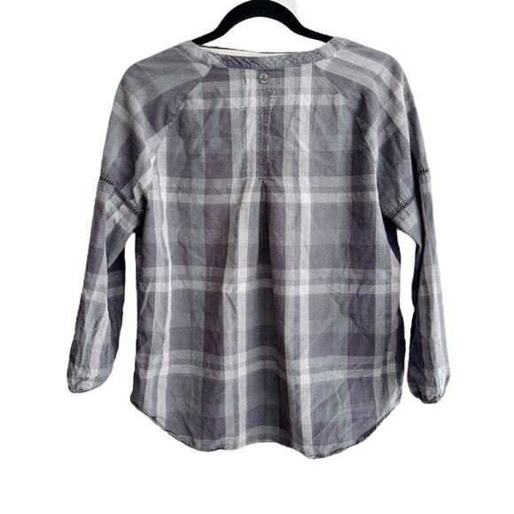 Prana ‘Elena’ Plaid Pullover Blouse Relaxed Fit Organic Cotton Grey Small - Picture 6 of 6